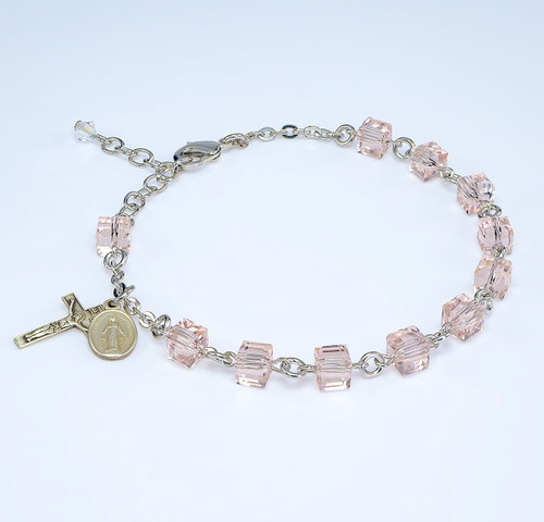 Light Rose Cube Sterling Silver Rosary Bracelet