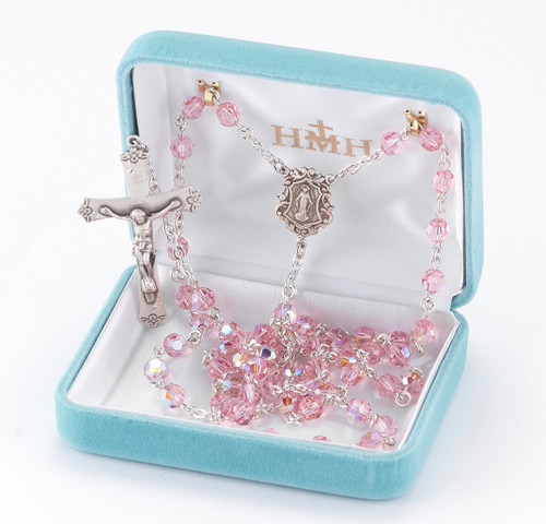 Light Rose Swarovski Crystal Rosary