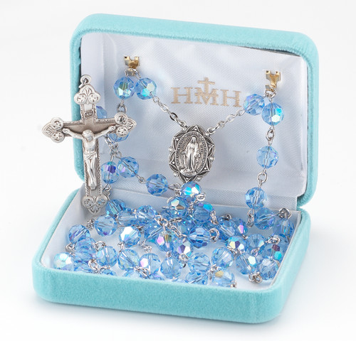 Light Sapphire Swarovski Crystal Rosary | Miraculous Medal Center | 8mm Beads