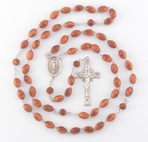 Oval Brown Cocoa Bead Sterling Silver Rosary