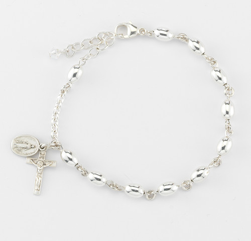 Oval High Polished Sterling Silver Rosary Bracelet