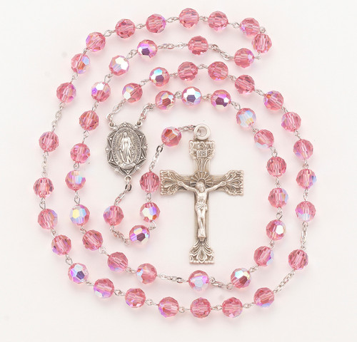 Pink Swarovski Crystal Rosary | 8mm Beads