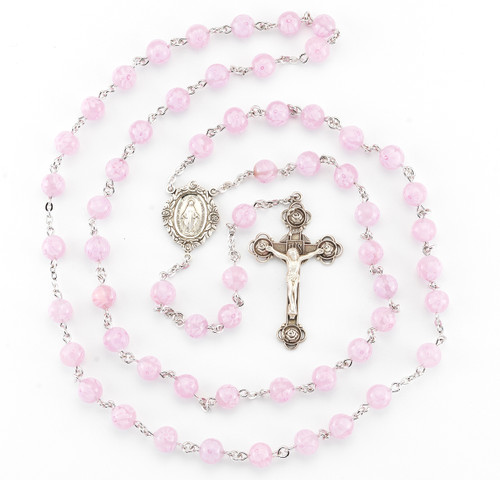 Pink Venetian Glass Flower Rosary
