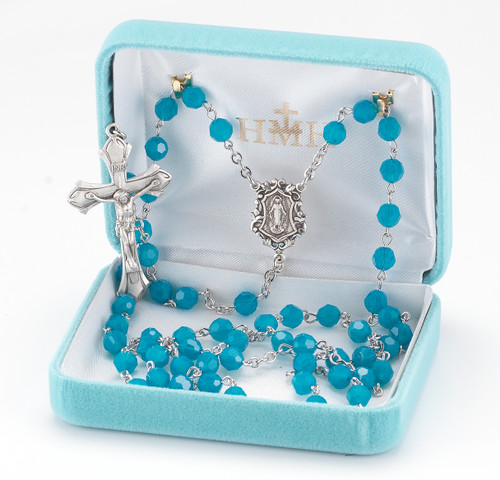 Round Blue Opal Swarovski Rosary