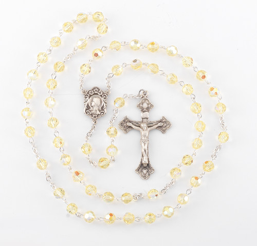 Round Jonquil Swarovski Crystal Sterling Silver Rosary