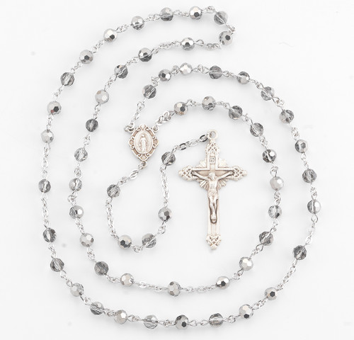 Round Metallic Silver Bead Rosary