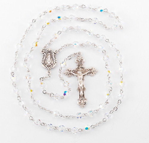 Round Shape Faceted Swarovski Crystal Sterling Silver Rosary