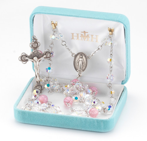 Swarovski Crystal and Murano Glass Rosary | 8mm Pink Glass Beads