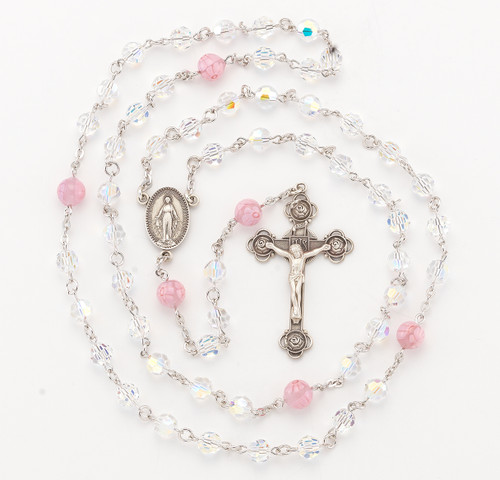 Swarovski Crystal and Murano Glass Rosary | 8mm Pink Glass Beads