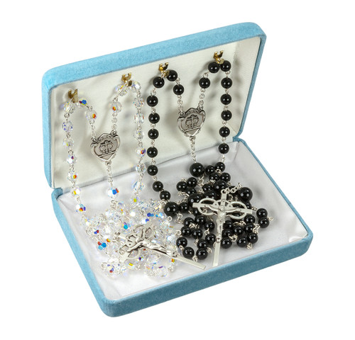 Swarovski Crystal and Onyx Bead Wedding Rosary Set