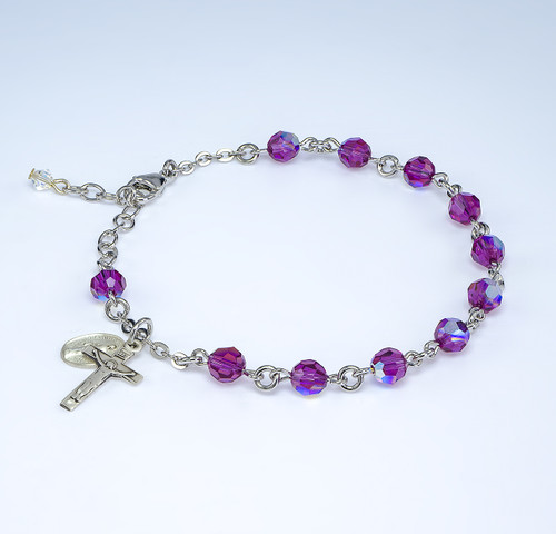 Swarovski Crystal Fuchsia Round Shaped Rosary Bracelet | 1