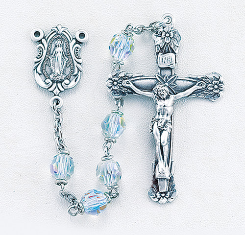 Tin Cut Clear Czech Crystal Aurora Rosary