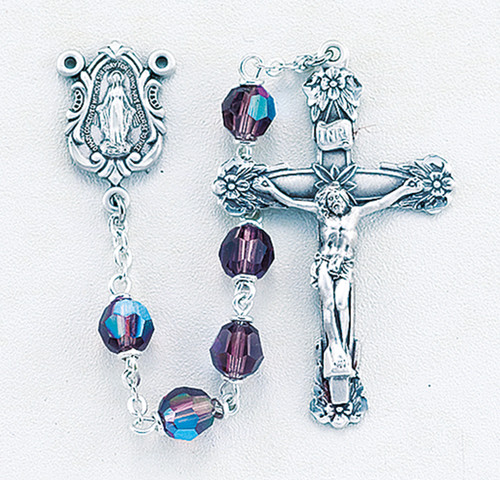 Tin Cut Czech Amethyst Aurora Crystal Rosary