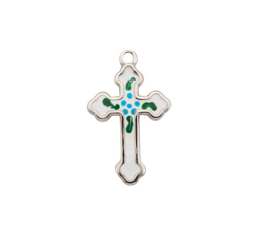 Sterling Silver Budded Latin Style Enameled Cross | 1