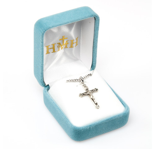 Budded Tip Sterling Silver Crucifix | 20" Curb Chain