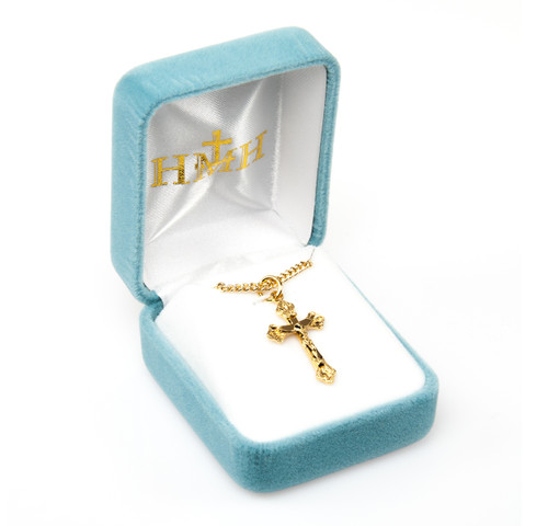 Flare Tipped Gold Over Sterling Silver Crucifix | 18" Gold Plated Chain