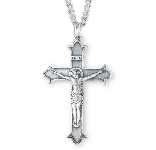 Flare Tipped Sterling Silver Crucifix | 24" Endless Curb Chain