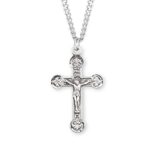 Floret Tipped Sterling Silver Crucifix | 24" Endless Curb Chain