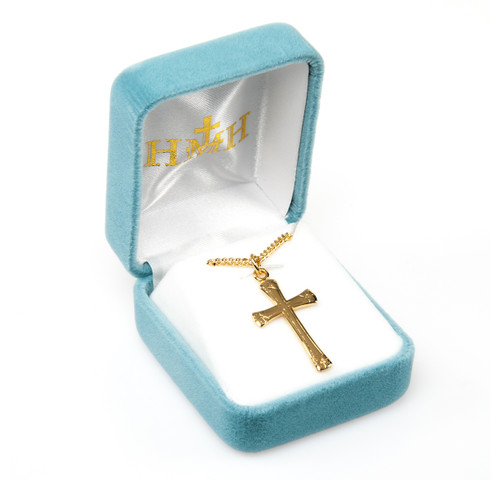 Flower Tipped Gold Over Sterling Silver Cross | 18" Chain