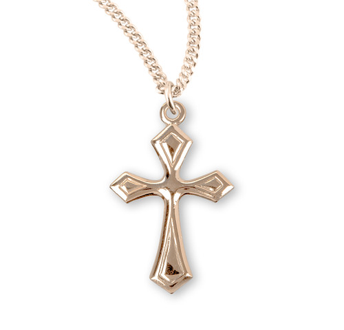 Budded Fancy Gold Over Sterling Silver Cross | 18" Curb Chain