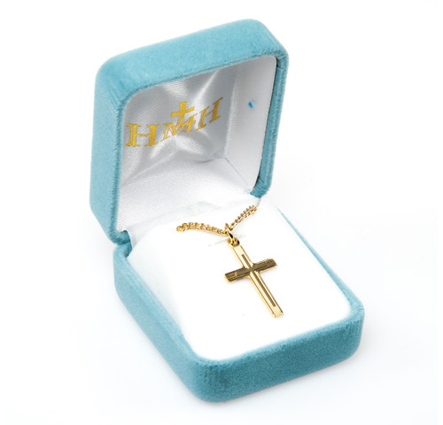 Line Designed Gold Over Sterling Silver Cross | 18" Chain