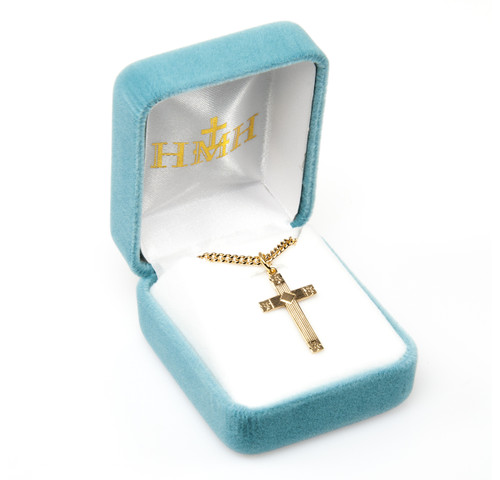 Gold Over Sterling Silver Engraved Cross | Medium | 18" Gold Plated Chain