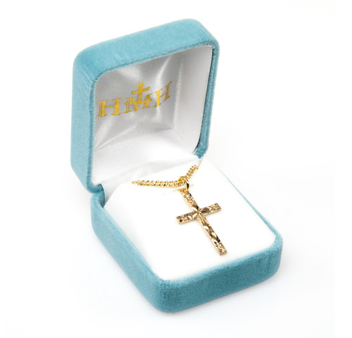 Gold Over Sterling Silver Flower Tipped Ornate Cross | 18" Chain