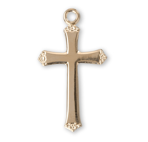 Gold Over Sterling Silver Flower Tipped Smooth Cross | 18" Chain