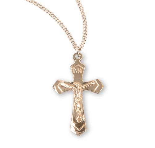 Gold Over Sterling Silver High Polished Small Crucifix | 18" Gold Plated Chain