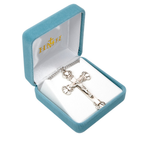 Heart Tipped Sterling Silver Crucifix | 24" Endless Curb Chain