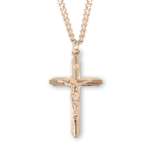 Inlayed Gold Over Sterling Silver Crucifix | 24" Endless Curb Chain