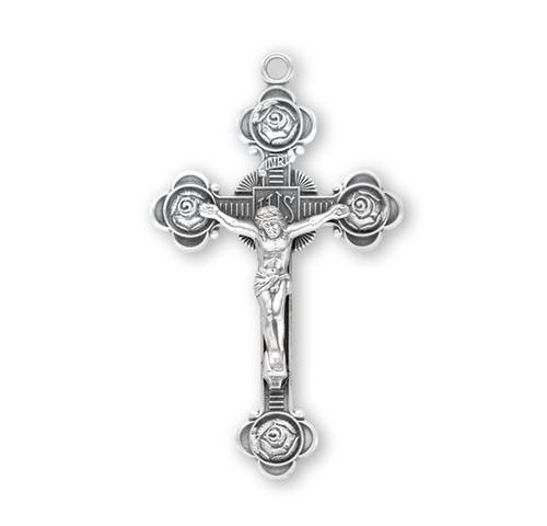 Rosebud Design Sterling Silver Crucifix