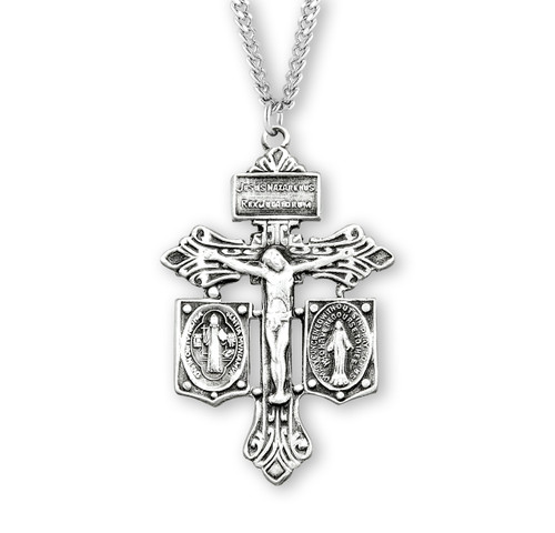 Sterling Silver Full "Pardon" Crucifix | 24" Endless Curb Chain