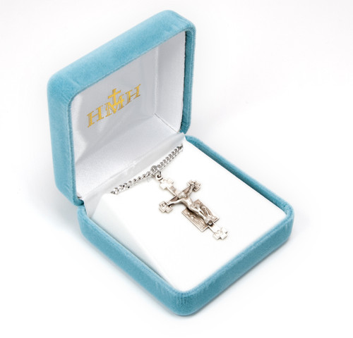 Sterling Silver Angels Crucifix with Cross Tips | 24" Endless Curb Chain