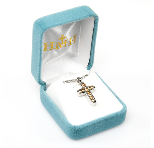 Sterling Silver Champagne Crystal Cubic Zirconia's "CZ's" Cross