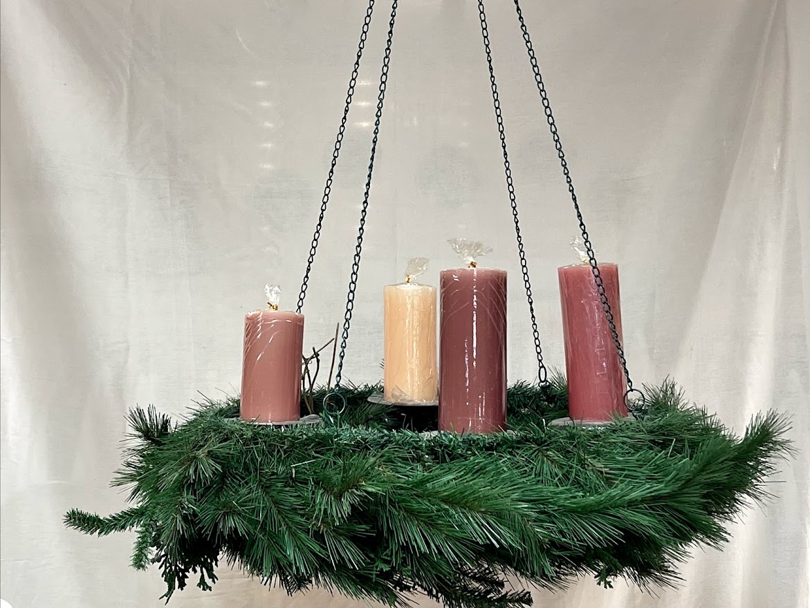 A hanging Advent Wreath with Candle Holders from Bonsai Wire