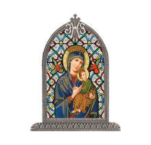 Our Lady of Perpetual Help Antiqued Framed Liturgical Glass - Holy Land ...
