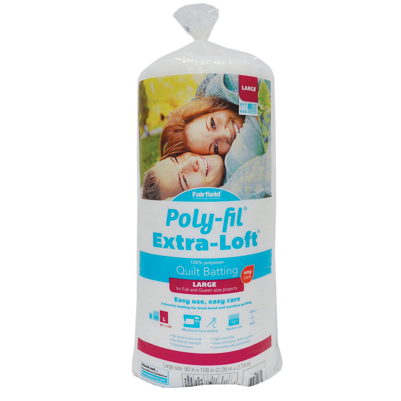 Poly-Fil Hi-Loft Bonded Polyester Quilt Batting-Queen size, Size: 90 inch x 108 inch