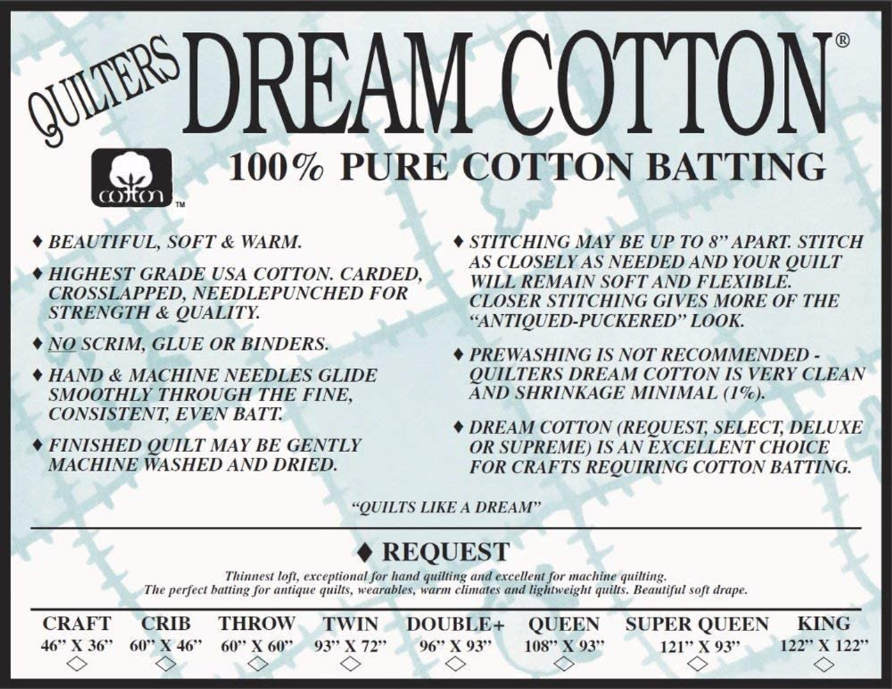 N8D Dream Cotton Natural Supreme Batting (Case(4), Double 93 in x 96 in)  shipping included*