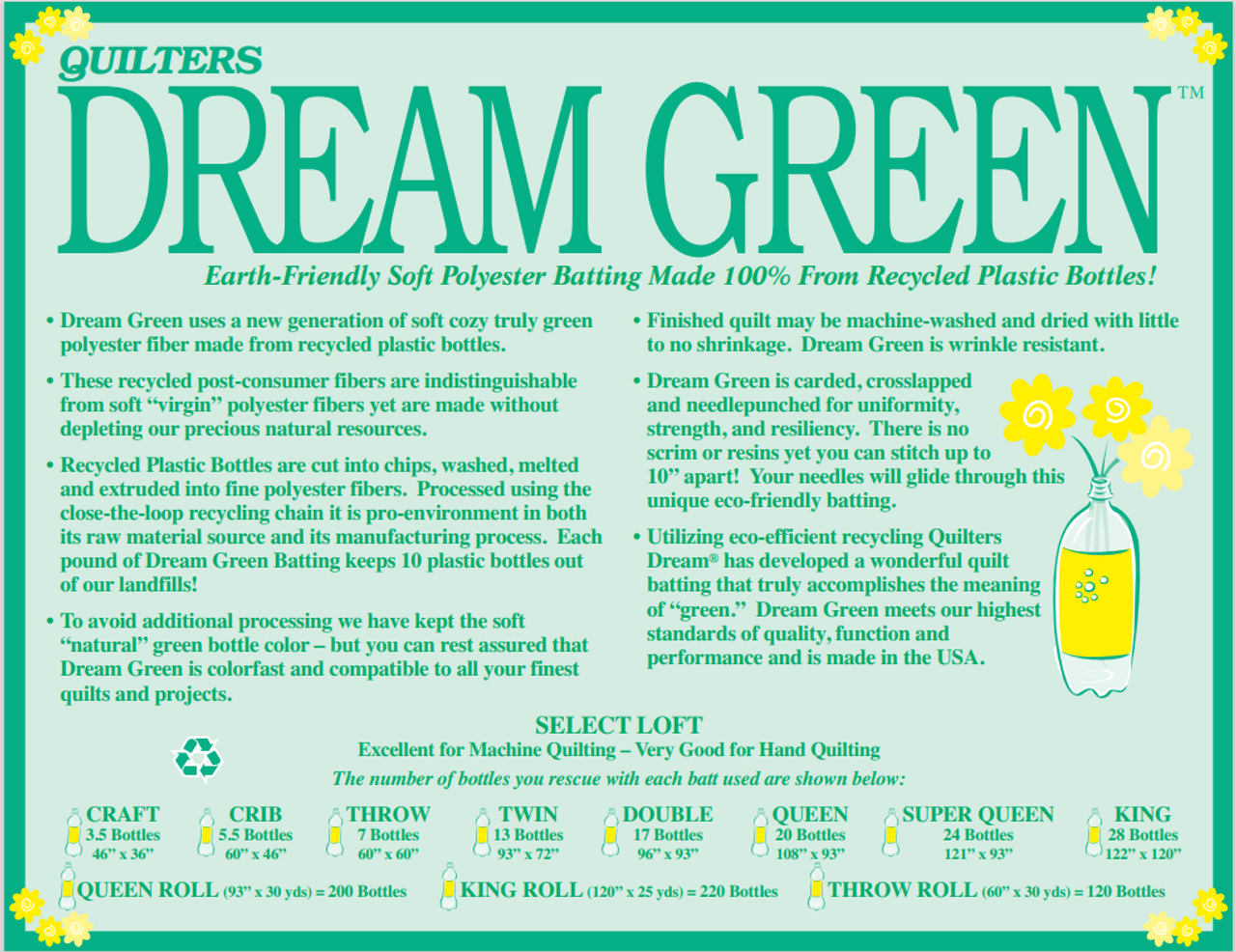  10953 Quilters Dream Green, Earth Friendly Quilt