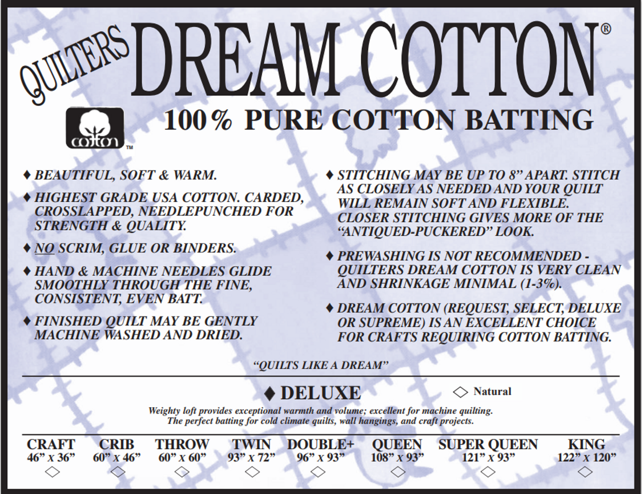 N3BLT46 Dream Natural Cotton Request Batting (Bolt, (2) Baby 46 in