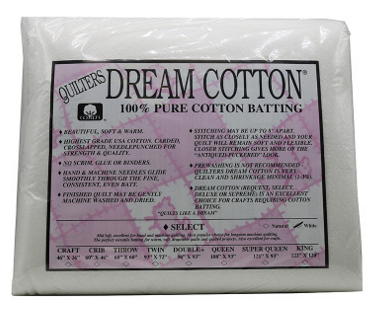 Quilters Dream Cotton Select Natural Double Size 93in x 96in