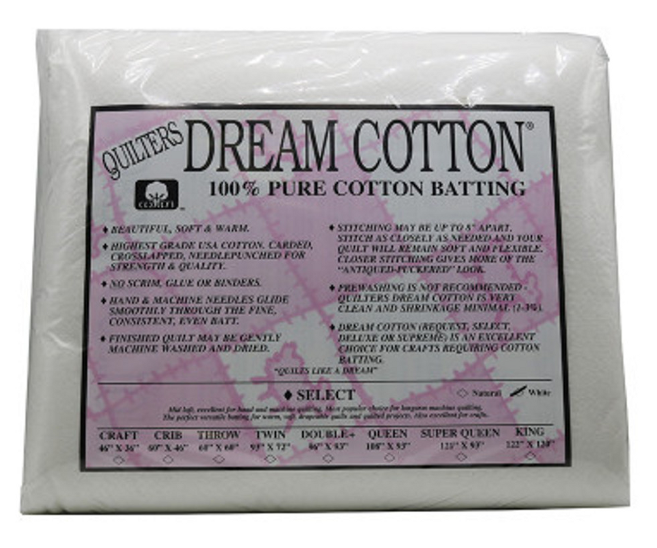 Batting by the Yard- Quilters Dream Cotton 93”, Select (Medium