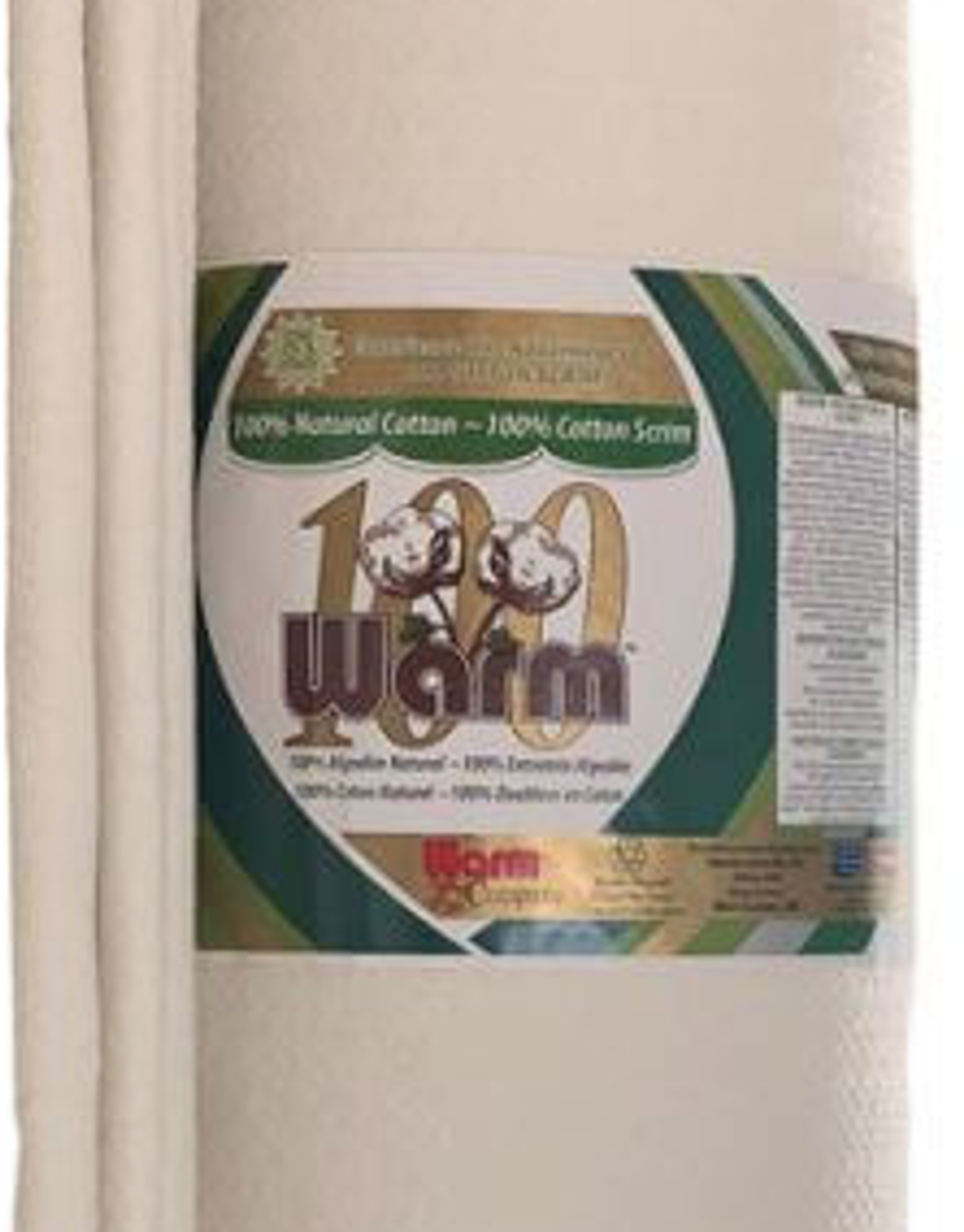 Warm & White Cotton Batting Twin Size 72X90