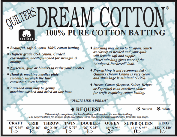 Quilters Dream 100% Cotton Batting - White