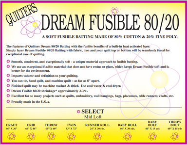 Dream Fusible 80/20 Throw Quilt Batting