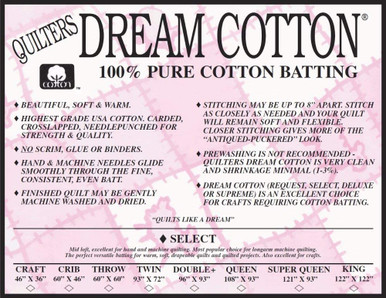 1/2m Quilters Dream - Cotton Batting - Select Natural - 93 wide