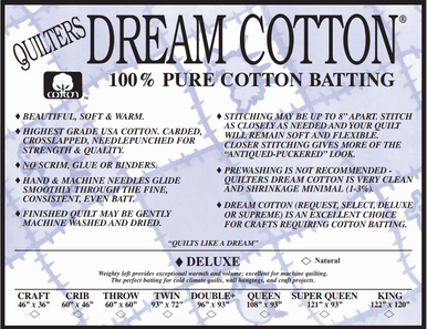 Quilters Dream Cotton Supreme Quilt Batting Crib Size Natural Color Heavy  Weight 