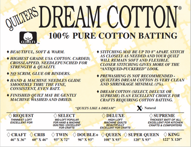 Quilters Dream Batting n4d Double Select Cotton – River's Edge Antiques and  Quilt Loft