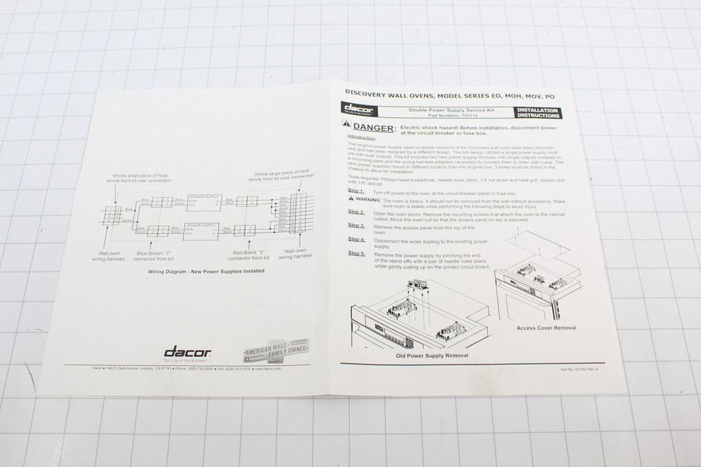 107262 - Front Dacor 107262 - Instructions, Power Supl